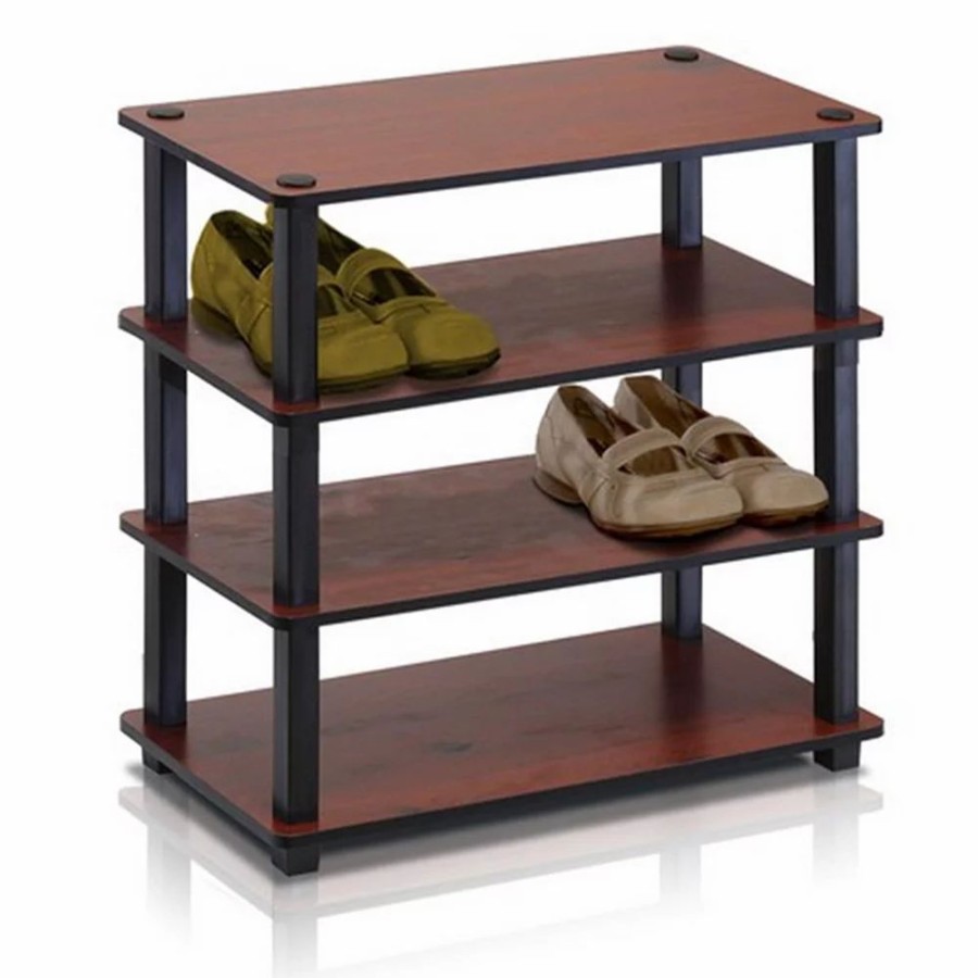 Storage & Cleaning * | Furinno Turn-S-Tube 4-Tier Shoe Rack, Dark Cherry & Black 22.25 X 23.6 X 11.6 In.