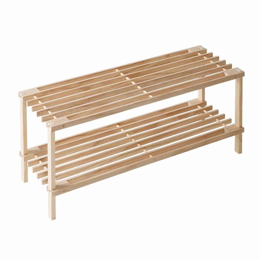 Storage & Cleaning * | Honey-Can-Do 2-Tier Natural Wood Shoe Rack