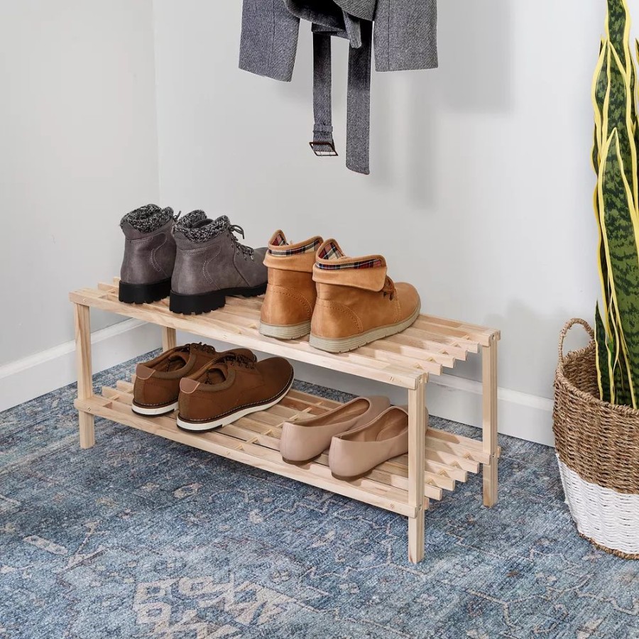 Storage & Cleaning * | Honey-Can-Do 2-Tier Natural Wood Shoe Rack