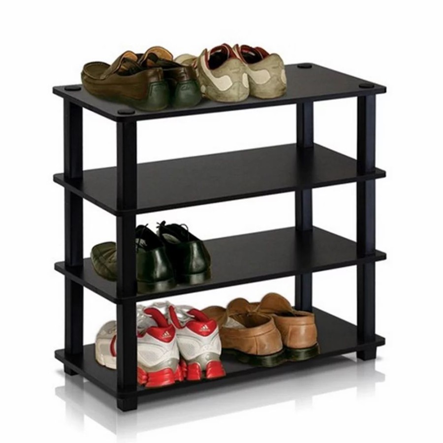 Storage & Cleaning * | Furinno Turn-S-Tube 4-Tier Shoe Rack, Espresso & Black 22.25 X 23.6 X 11.6 In.