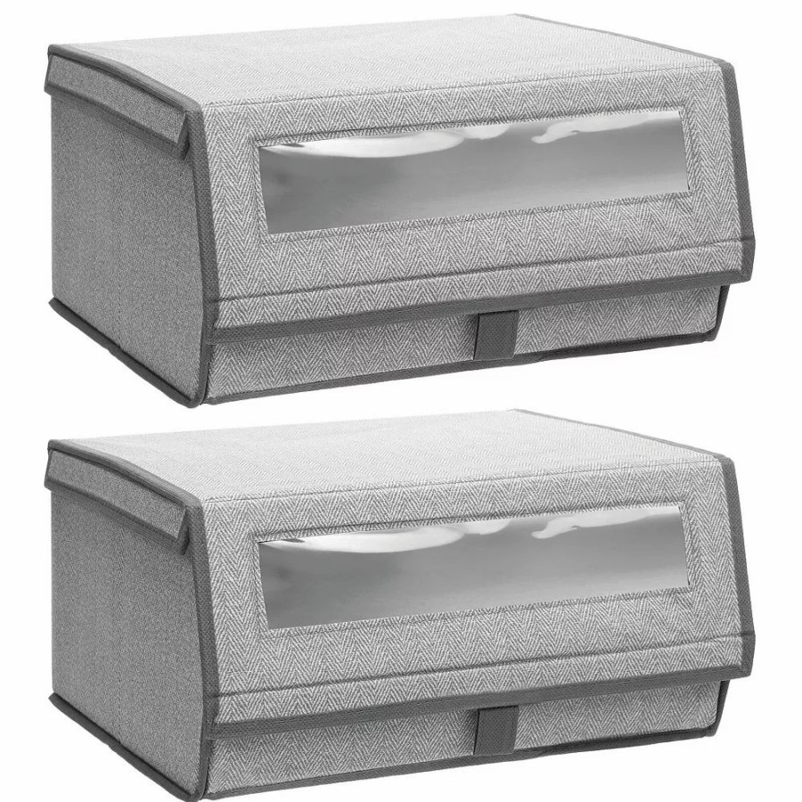 Storage & Cleaning * | Mdesign Fabric Shoe Storage Box, Clear Window, Hinged Lid Gray